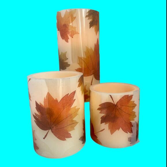 Flameless LED Candles Set Of 3 Maple Leaf Decor Tested 3 AAA Batteries - Picture 1 of 12